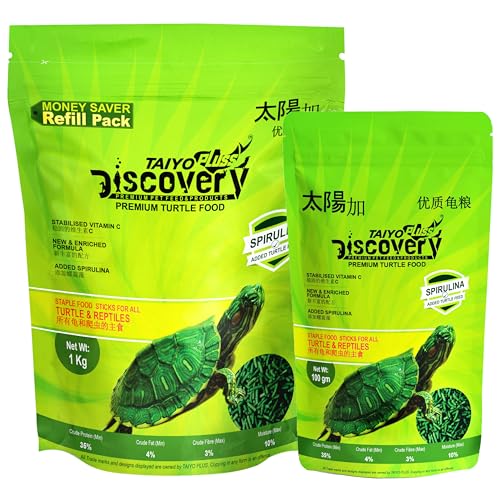 Image of Taiyo Pluss Discovery Turtle Food - 1 kg Refill Pouch + 100 g Pouch Free (Improved Formula) | Complete Daily Nutrition Sticks with Spirulina & Vitamin C | Supports Shell Strength & Growth