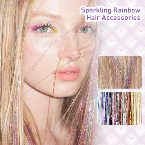 Image of MAYCREATE 6pcs Hair Tinsel Hair Extensions for Women Girls, Glitter 20'' Clip-in Fairy Hair Tinsels Highlight Sparkling Tinsel Clips for Party, Festival (Colorful)