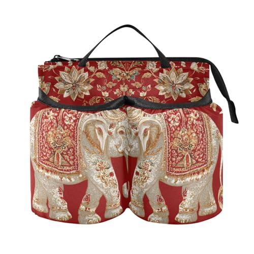 Image of Luggage Cup Holder for Suitcases Free Hands Suitcase Cup Holder Travel Luggage Drink Holder Portable Luggage Cup Caddy Bag Carrier with Handle Red Retro Elephant Flowers