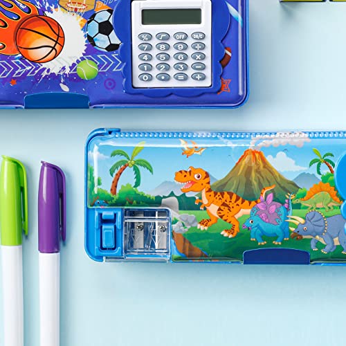 Image of Henoyso Multifunctional Pencil Box for Boys, Dinosaur Pencil Case with Calculator and Sharpener, 2026 Back to School Supplies Organizer for Kids Teens Students, Elementary Classroom Dino Gift