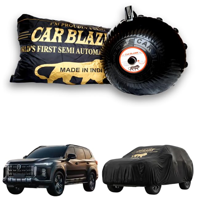 Image of CARBLAZER Portable & Semi-Automatic Full Body Car Covers - Heavy Duty Device | Dust Proof | UV Safe | Water Resistant | Anti-Theft & Scratch Proof Covers, Compatible for MG Majestor Black