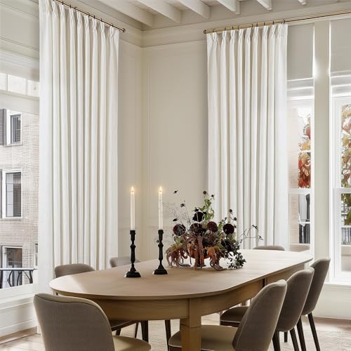 Image of 60 Inch Width Curtains 92 Inches Long Linen Pinch Pleated Curtains for Living Room Bedroom Semi Sheer Back Tab Hooks Rings Extra Wide Pinch Pleat Drapes for Patio Glass Door Natural Cream 1 Panel