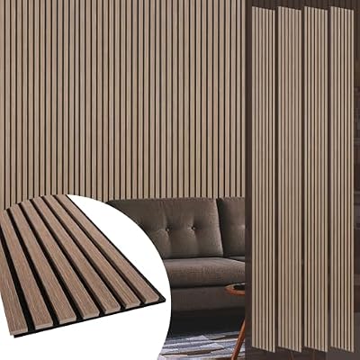 Yuzzy Wood Panels for Wall - 9 Feet Dark Walnut Wood Slat Acoustic Panels 4 PCS - Modern Sound Absorbing Wall Panels for Interior Wall Decor for Home, Office, Studio