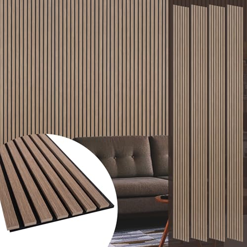 Yuzzy Wood Panels for Wall - 9 Feet Dark Walnut Wood Slat Acoustic Panels 4 PCS - Modern Sound...