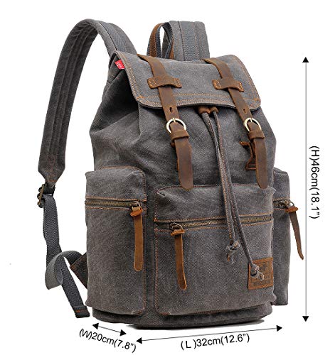 Image of Vintage Canvas Backpack, HuaChen Mens Travel Rucksack for Laptop Hiking School Bookbag