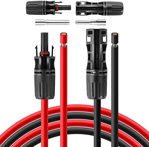 BeideLt Solar Panel Wire- 20FT Black & 20FT Red Tinned Copper Wire, 8AWG(10mm²) Solar Extension Cable with Female and Male Connectort with Adapter Tool Kit,Solar Extension Cable for Solar Panel
