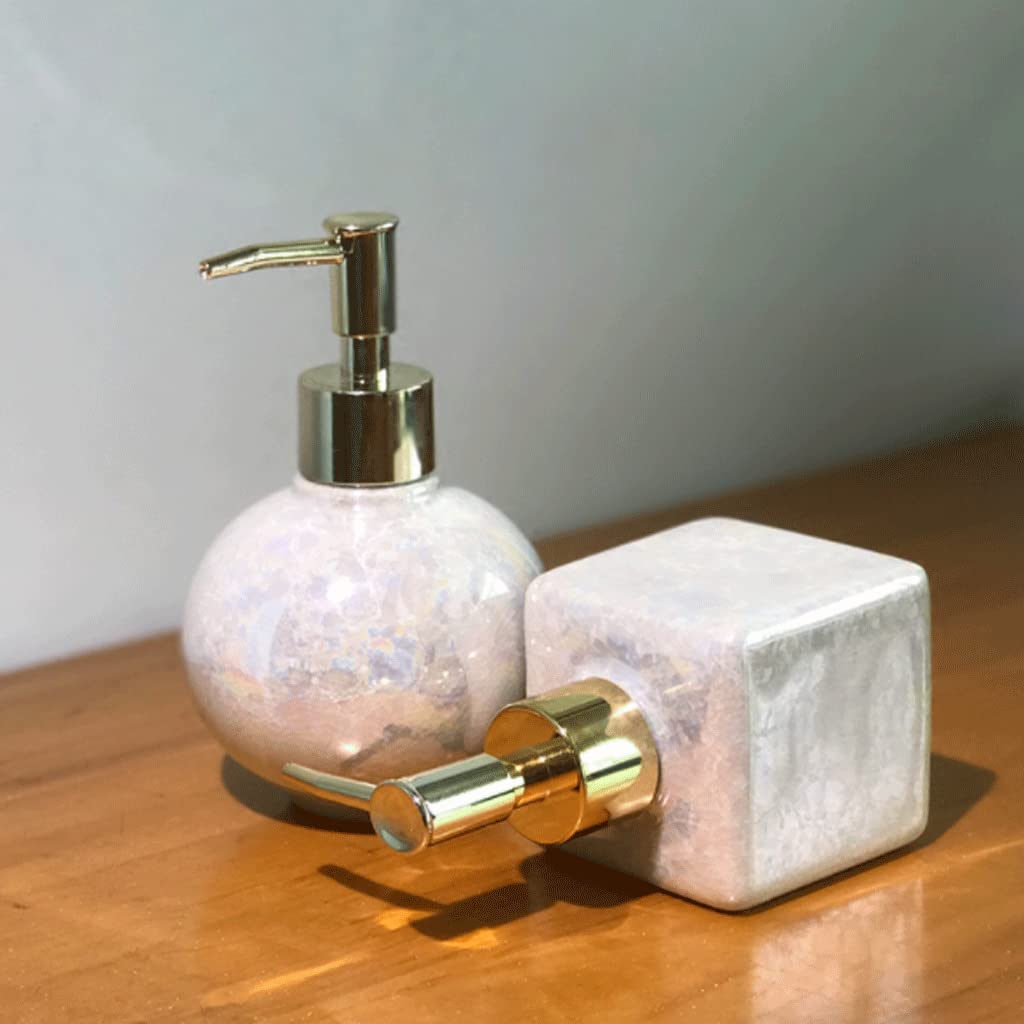 Dispensador de jabón, 250 ml/9 oz. Dispensador de jabón de Manos de cerámica con Esmalte craquelado. Dispensador de loción. Envase de cerámica Recargable. Botella con Bomba portátil.(15x9.5cm)