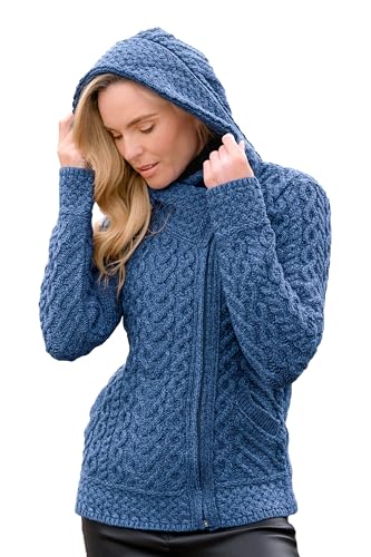 Image of Aran Crafts Irish Women's Side Zip Hooded Wool Cardigan (HD4916)
