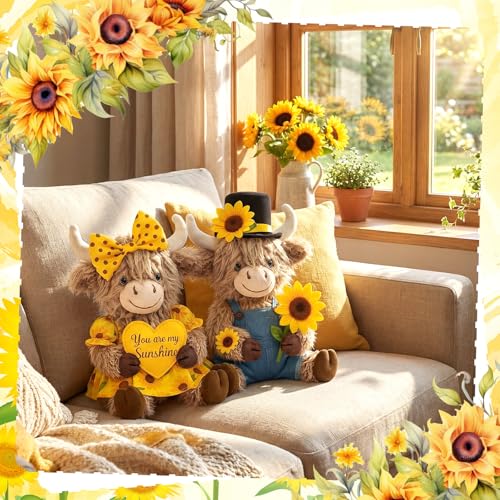 Set 2 Figuras Decorativas Vaca Highland con Girasol miniatura 2