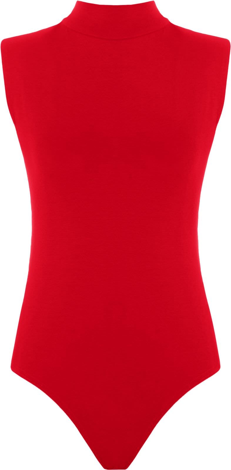 Womens High Neck Polo Bodysuit Solid Color Sleeveless Stretchy Party T-Shirt-image-45