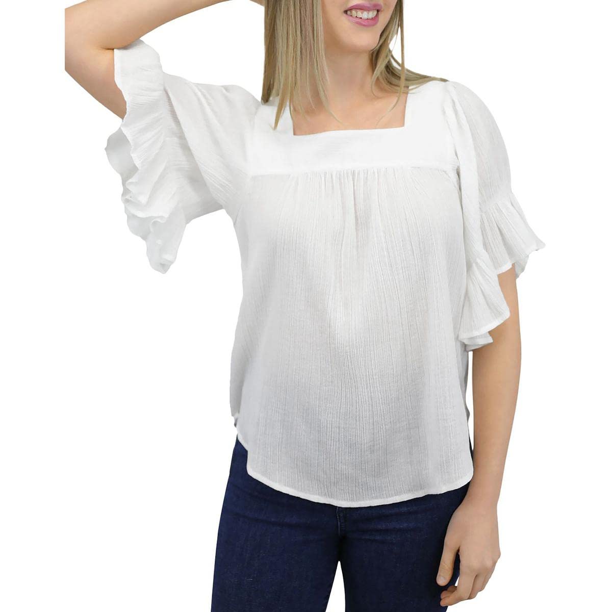 Beach Lunch LoungeWomens Crinkle Gauze Square-Neck Pullover Top