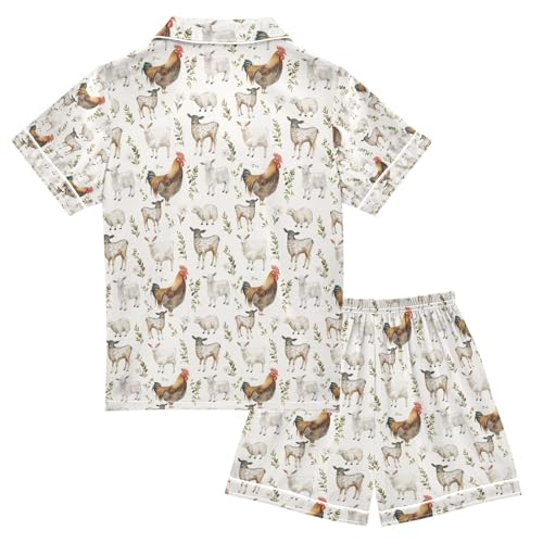 senya Chicken Animal Satin Summer Pajama Sets Silk Short Sleeve Button Down Sleepwear2