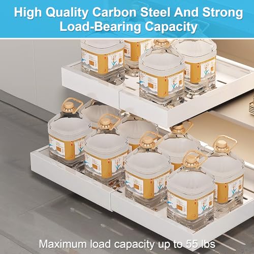 HOTOOLME 2 Pack Pull Out Cabinet Organiser Extendable Slide Out Drawers with Adhesive Heavy Duty Pull Out Shelf Adjustable Width (32-48cm) for Kitchen Storage (White) - Image 5