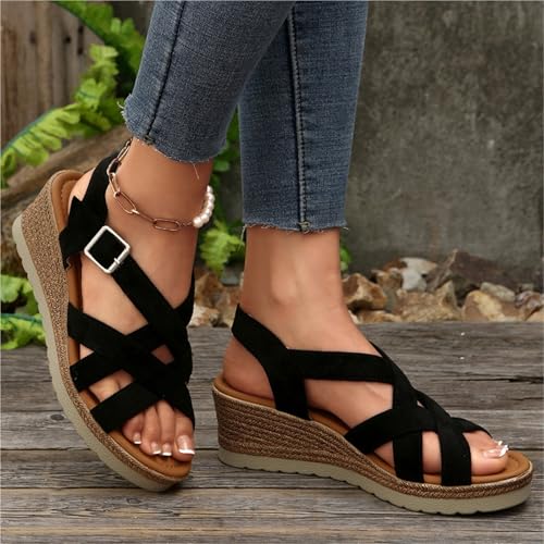 Cross Band Wedge Sandals Women Summer Peep Toe Thick Soled Sandles Woman4