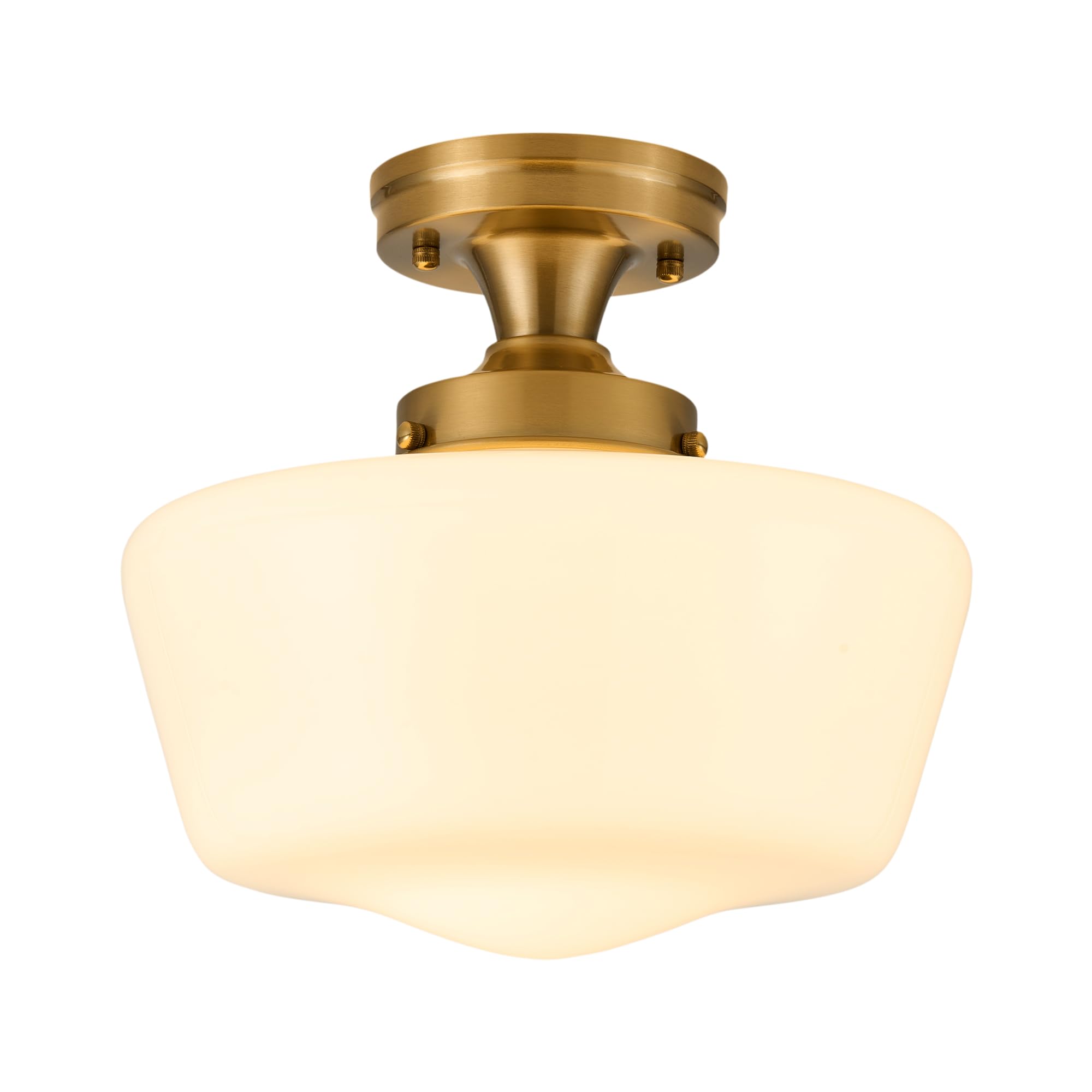 Gold Schoolhouse Light Fixture - Vintage Milk Glass Ceiling Light Fixture - Semi-Flush Mount Ceiling Light for Bedroom Kitchen Hallway Entryway, C2504-BG