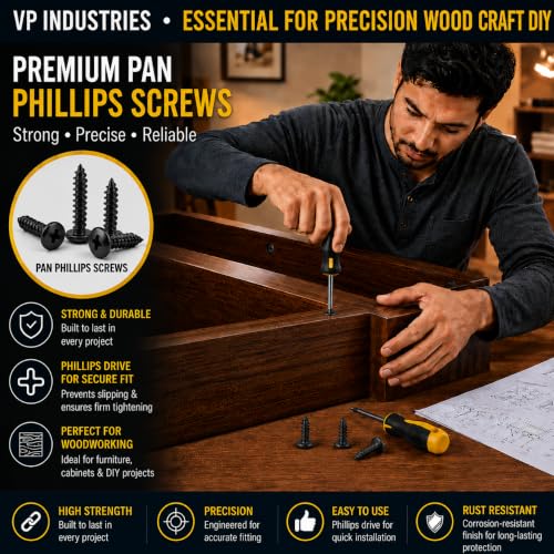 Image of By inchVP INDUSTRIES inch (Pcs-50) No.6x25 mm Pan Phillips Head Self-Tapping Screws - Black Zinc Coated Mild Steel, High-Tensile for Wood, Plywood, Plasterboards, Cabinets & DIY Use