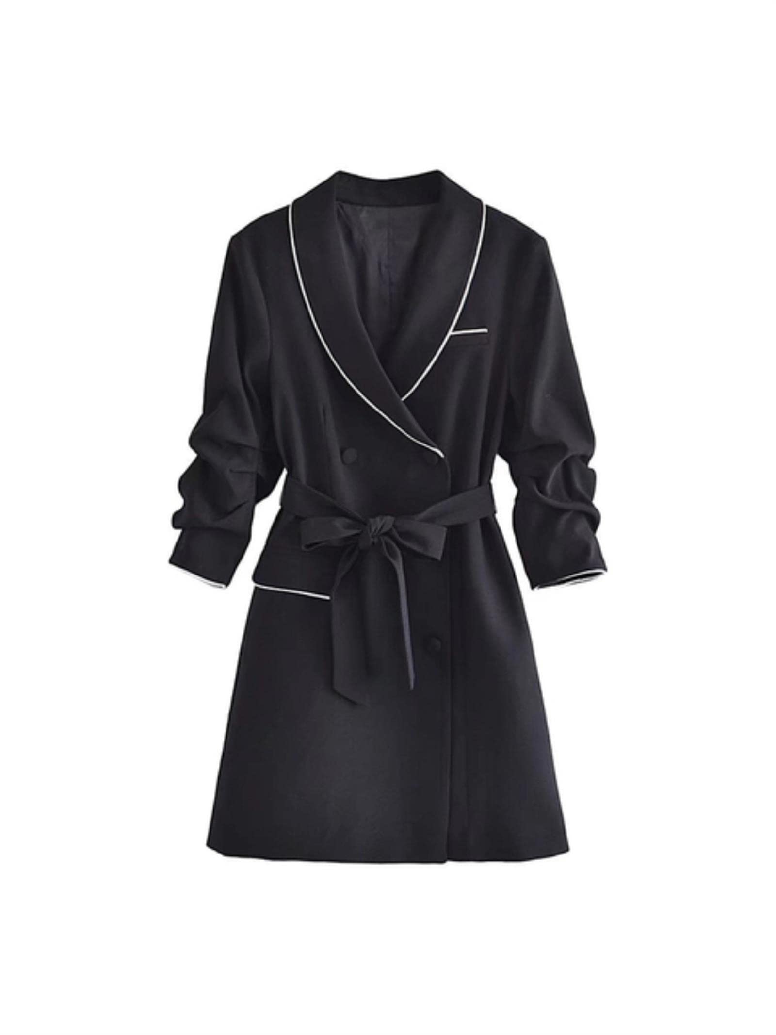Vestido Mujer Con Cinturón Vestidos De Noche Estilo Blazer Elegante Señora Mangas Plisadas Fiesta Mujeres Mini Vestidos Femeninos