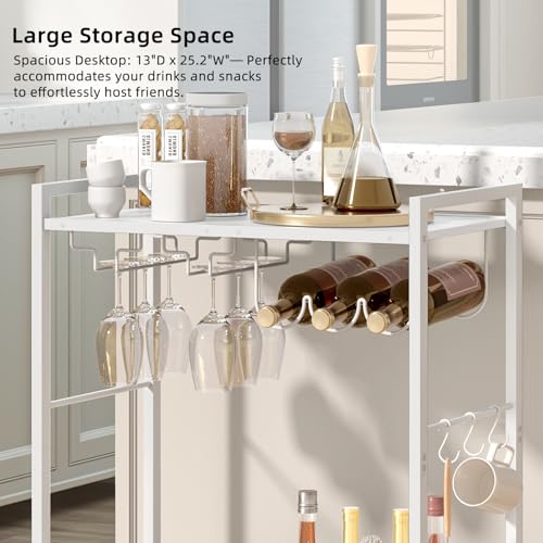 Image of Joaxswe Bar Cart,2-Tier Home Bar Serving Cart with Lockable Wheels,White