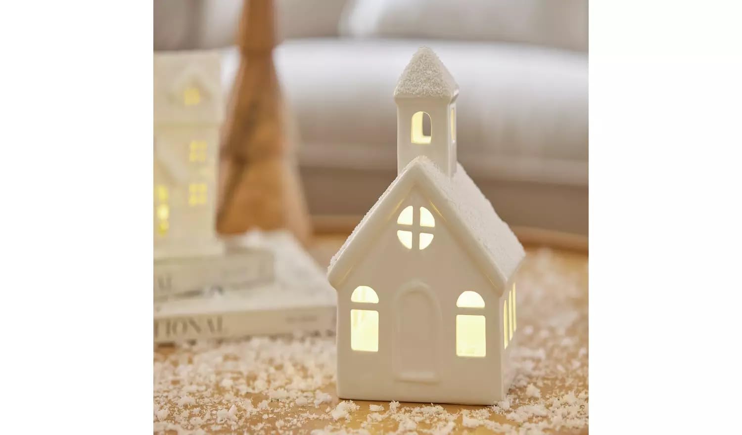 AIDNI White Ceramic Church Nightlight Christmas Decoration
