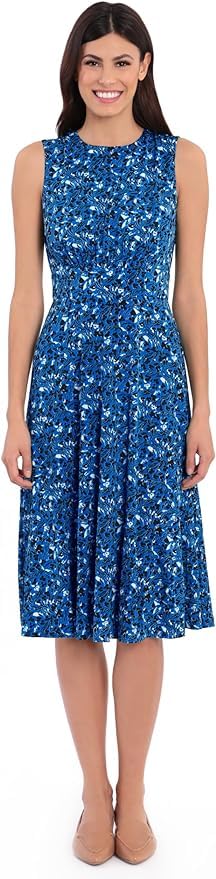 Image of London Times Women's Sleeveless Inset Waist Midi Fit and Flare Dress