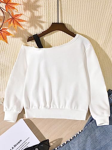 SHENHE Girl's Graphic Print Cut Out Shoulder Asymmetrical Cute Sweatshirt Pullover Top2