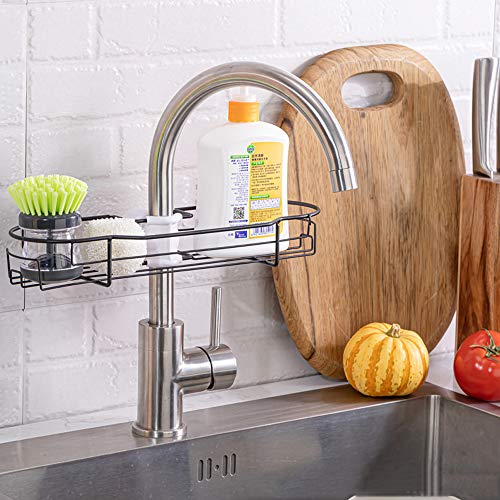 Sink Organizer - Faucet Sponge Holder Dish Cloth Hanger Bathroom Faucet Rack,Faucet Storage Rack Hanging Shower Caddy, Bathroom Storage Basket (Faucet Sponge Holder Black)