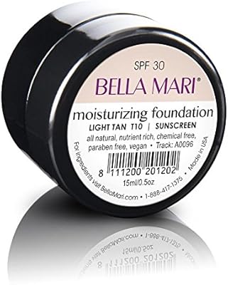 Natural Moisturizing Foundation by Bella Mari (Light Tan, 0.5 Fl Oz Glass Bottle) - Made with Organic Ingredients - No Toxic Synthetic Chemicals - TSA-Approved Travel Size