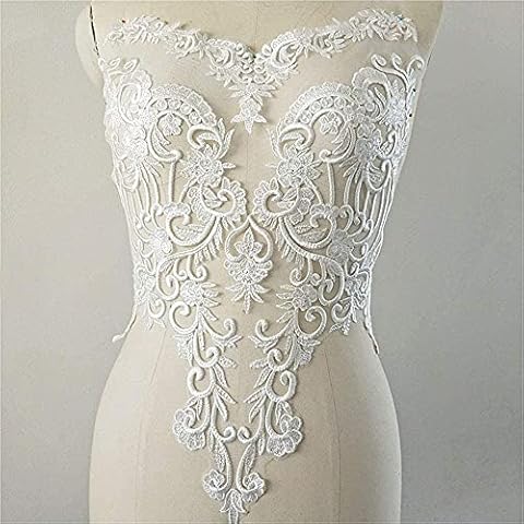 LITTLE PANDADA Bodice Lace Appliques Flower Embroidery Patches with Sequins Sewing on Bridal Dress Craft Projects 1 Piece Cover