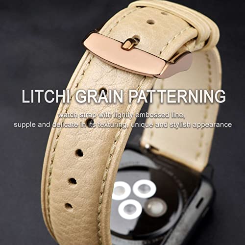Image of ANNEFIT Watch Band 16mm, Quick Release Textured Padded Leather Straps with Rose Gold Buckle for Men and Women (Gold)