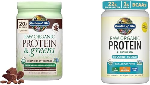 Garden of Life Proteína orgánica cruda y verduras Chocolate y proteína vegana orgánica sin sabor en polvo 0.78 oz Proteína cruda completa a base de