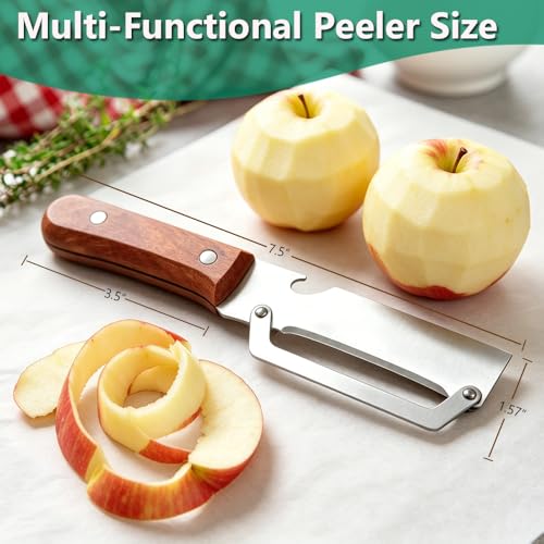 Image of Multi Functional Vegetable Peeler for Kitchen，1 Pack | Wooden handle with built-in bottle opener, sharp stainless steel blade for fruit, kiwi, potato and pumpkin