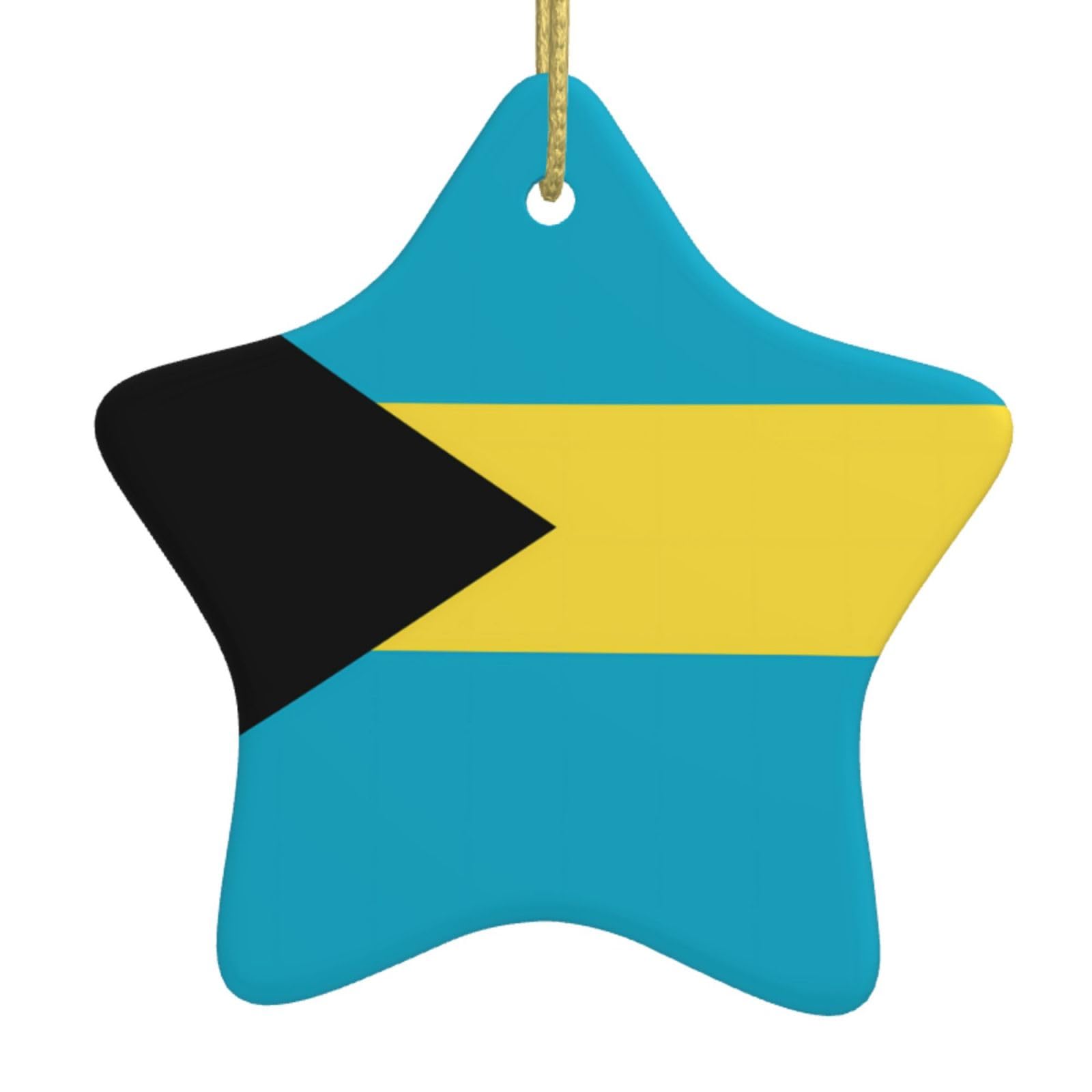 Flag of The Bahamas Christmas Ceramic Star Pendant with Punched Holes and Gold Wire Rope, Christmas Tree Home Decoration
