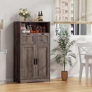 Iwell Storage Cabinet with Adjustable Shelf, Bathroom Cabinet with Doors, Cupboard, Kitchen Pantry Cabinet, Floor Cabinet for Living Room, Home Office, Dark Gray Iwell Storage Cabinet with Adjustable Shelf Bathroom Cabinet with Doors Cupboard Kitchen Pantry Cabinet Floor Cabinet for Living Room Home Office Dark Gray