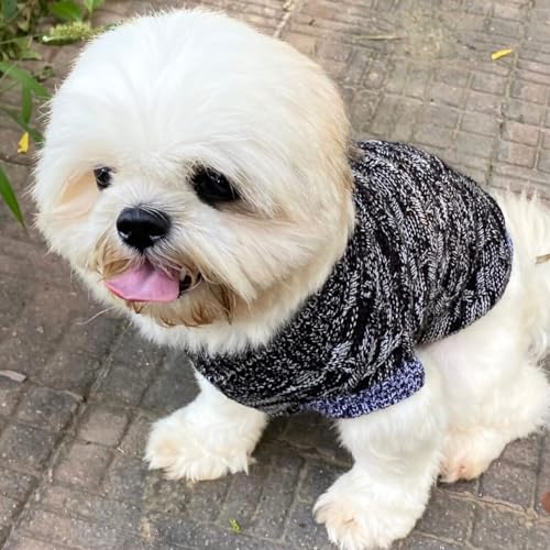 Image of Lulala Dog Sweater for Small Dogs Winter | Warm Woolen Pet Sweater for Shih Tzu, Pomeranian, Maltese | Soft Knit Dog Clothes for Puppy | Black & Grey Stylish Winterwear