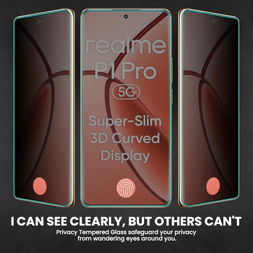 Image of ArmourPro UV Privacy Tempered Glass Compatible for Realme P1 Pro (6.7 Inch, Pack of 2) Edge to Edge Full SCreen Coverage & Installation Kit | Anti-Spy /Anti-Peeping 9H Hardness