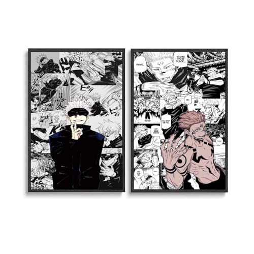 Generisch 2 PCS Klassische Anime-Schwarzweiß-Comics JJK Poster Für...