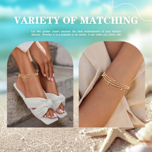 Image of MPRAINBOW Waterproof Gold Anklets for Women - 14k Gold Plated Ankle Bracelets,Summer Beach Surf Foot Chain Multilayered Stacked Bracelet Anklet Set,Layered Trendy Jewelry for Girlfriend
