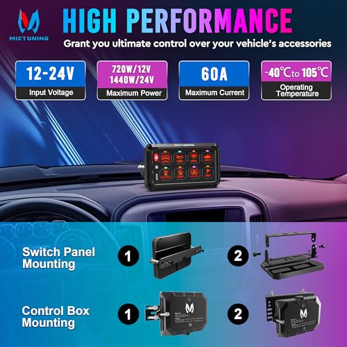 Image of MICTUNING RGB 8 Gang Switch Panel with APP Control Adjustable Strobe Pulse