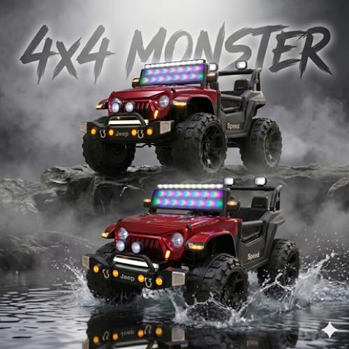 Image of kidsROAR Electric Ride-On Jeep for Kids | Remote Control 12V Battery Operated Rechargeable Big Car with LED Lights Music | Boys & Girls Age 3 to 7 Years (RED)