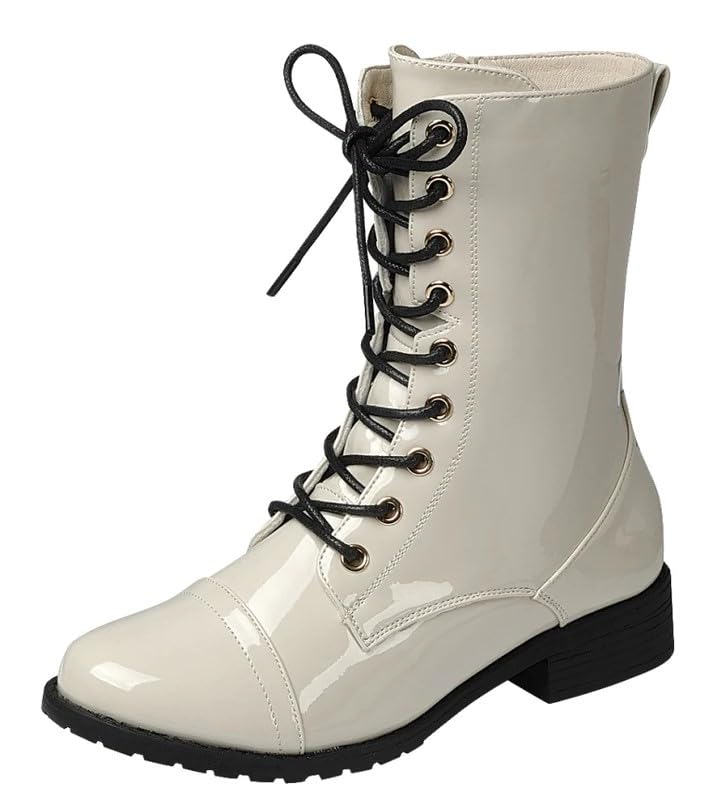 Image of Forever Link Womens Round Toe Military Lace Up Knit Ankle Cuff Low Heel Combat Boots