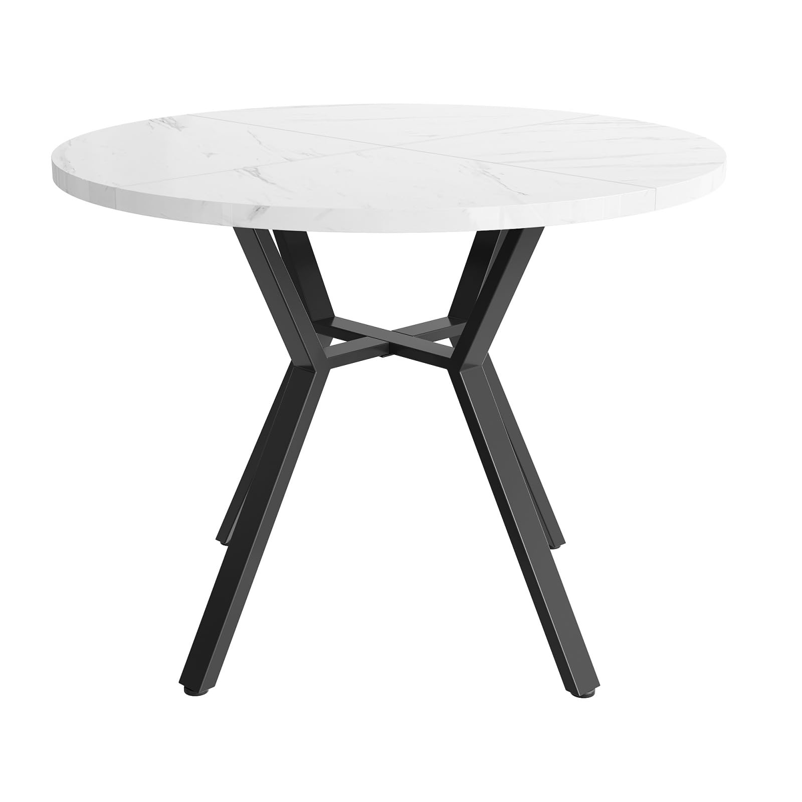 Ensemble Table et 4 Chaises Salle à Manger - Table Ronde MDF Marbre Pieds Métal, Chaises Velours Salon Dîner Moderne Noir+Beige