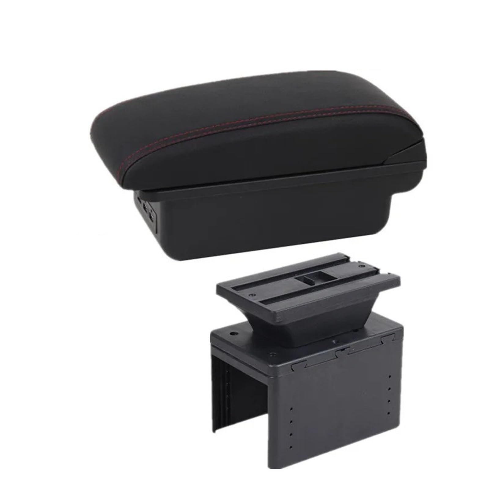 Hguvsjd B Black Red 3Usb Armrest Box Universal Armrest Accessories Storage Box Retrofit Parts Increase Car Armrests(B Black Red 3Usb)