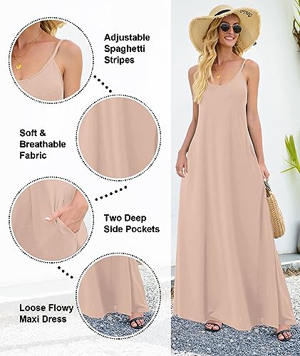 Image of Wolddress Womens Maxi Dress with Pockets 2026 Casual Strap Plus Size Loose Plain Long Office Summer Beach Travel Dresses S-5X
