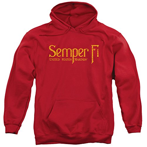 Trevco US Marine Corps Semper Fi Unisex Adult Pull-Over Hoodie for Men and Women Red