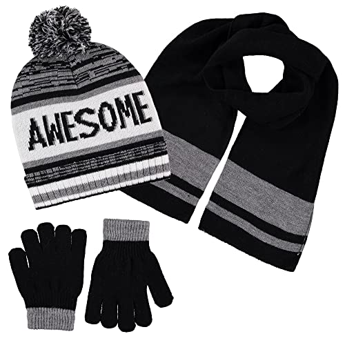 Polarwear Boys Hat,scarf & Glove Set-Kids Cold Weather Winter Accessories-Childrens 3 Pc Beanie Set-Big Boys Hat Scarves sets