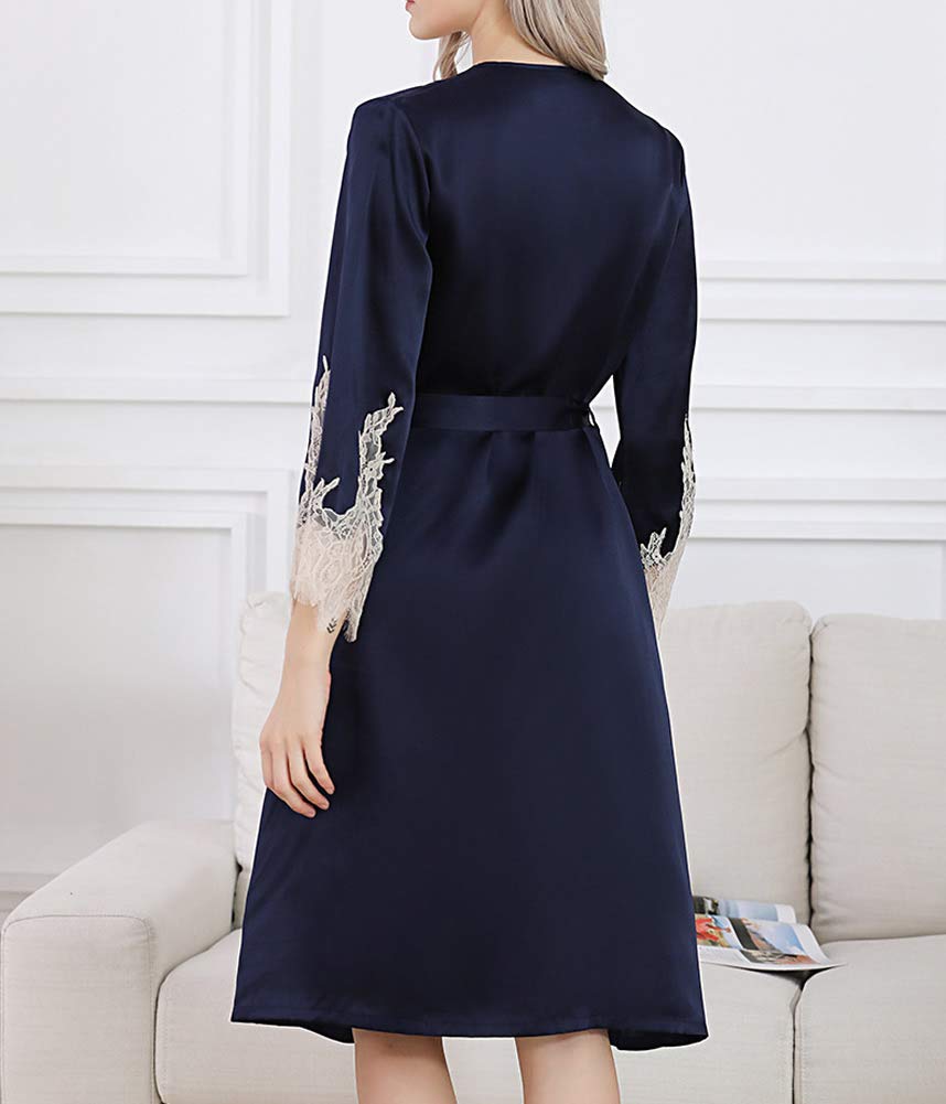 DISSA S5647 S5647 - Camisón de seda de encaje de seda para mujer, azul, 38