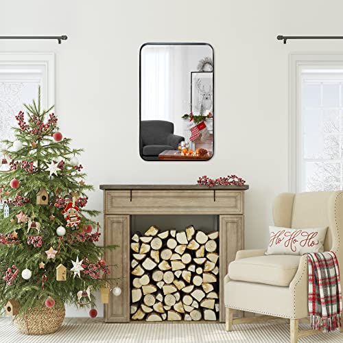 Zenida Bathroom Mirrors For Wall, 30" X 20" Large Rounded Rectangle Bathroom Mirror, Black Matte Metal Framed Wall Mirror, Horizontal Or Vertical Hanging Mirror For Bathroom, Living Room, Entryway #TOP1