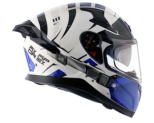 Image of Axor Hex-2 ISI ECE DOT Certified Full Face Dual Visor Helmet for Men and Women with Pinlock Fitted Outer Clear Visor and Inner Smoke Sun Visor Motorbike Helmet White Blue-L
