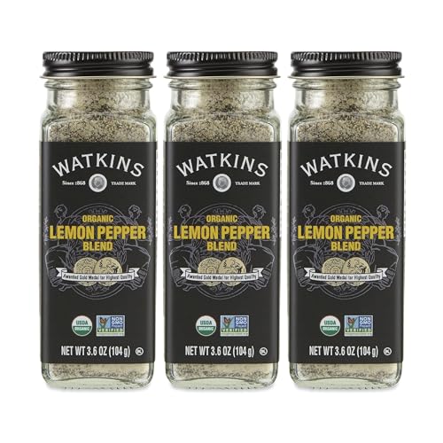 Image of Watkins Gourmet Organic Spice Jar, Lemon Pepper Blend, 3.6 Ounce (Pack of 3)