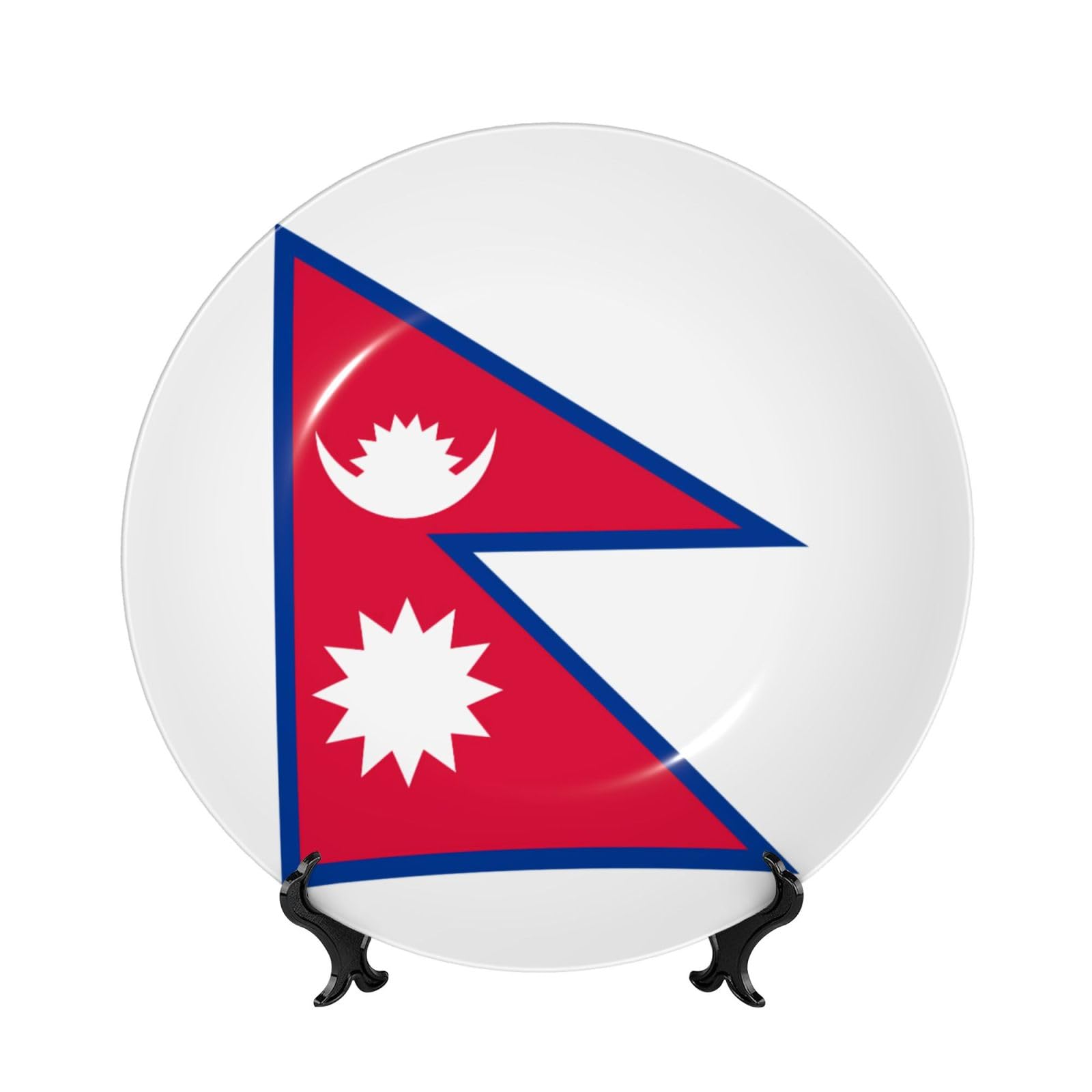 SXZVVBN Flag of Nepal Bone China Decorative Plate Art with Stand Removable Adhesive Hanging for Home Office 7in